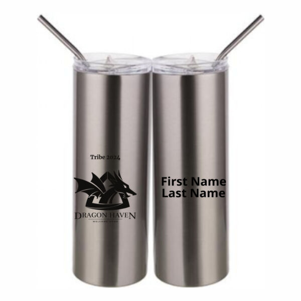 Tribe 2024 Printed - 20 oz Stainless Silver Skinny Tumbler with Stainless Straw and Lid Thumbnail